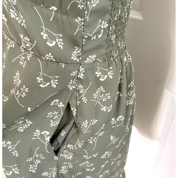 Abercrombie & Fitch Sage Green Floral Shoulder Tie Mini Dress Pockets Size Med - Picture 5 of 8